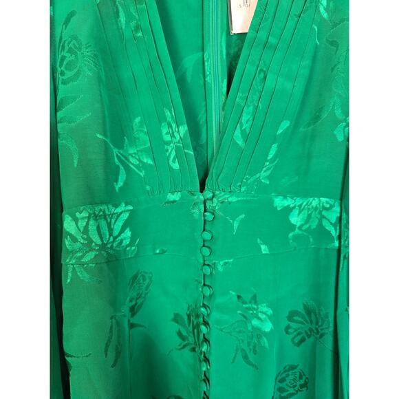 Rat & Boa Isabella Dress S – Emerald Green Floral Jacquard Mini Long Sleeve - Picture 5 of 5